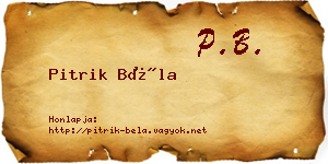 Pitrik Béla névjegykártya